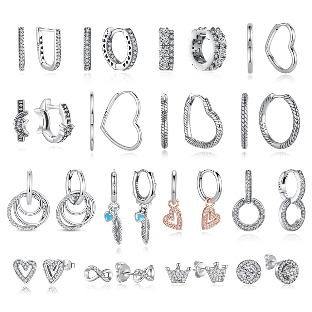 Original 925 Sterling Silver Earrings 2021 Stud Crystal Earings For Women Rose Gold Crown Heart Infinity Bee Earing Jewelry