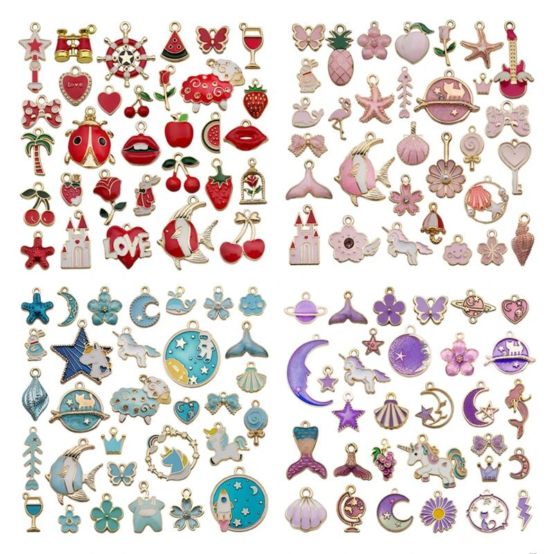 10/31Pcs Mixed Cute Animals Plants Flowers Enamel Charms DIY Earrings Bracelet Pendant Neacklace Accessories For Jewelry Making