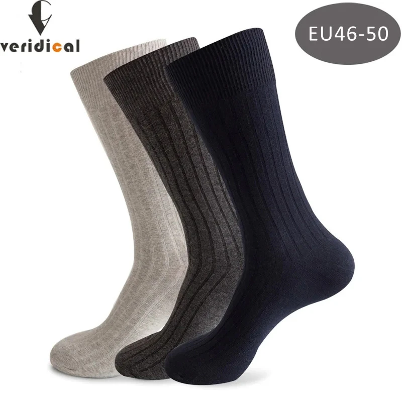 Veridical Large Size Men Socks Cotton Long Business Harajuku Socks 5 Pairs/Lot Winter Solid Gentleman Sox Sokken Fit Eu 42-48