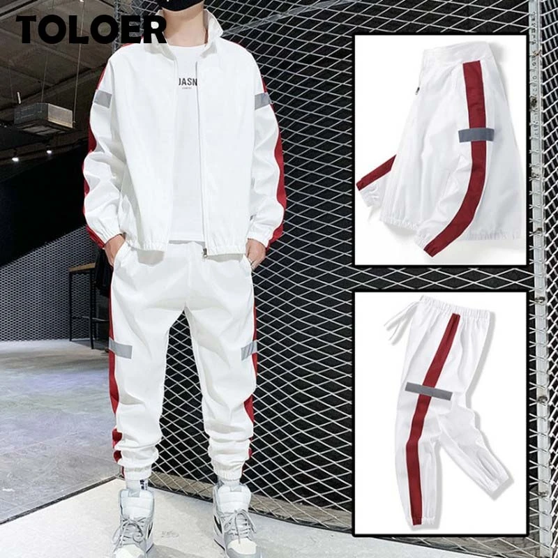 Men Sportswear Set Spring Autumn Set Mens Tracksuit Patchwork Hip Hop Sweatshirt+Pants Male Casual Jacket Streetwear Track Suits