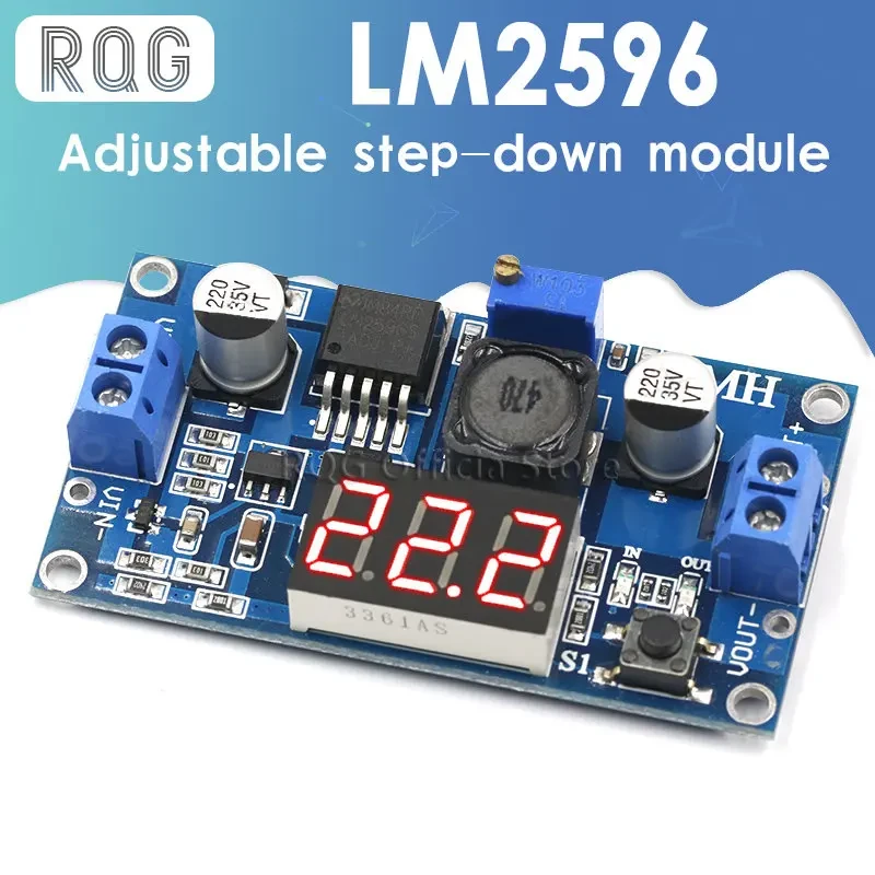 LM2596 BUCK 3A DC-DC Voltage Adjustable Step-Down Power Module + Blue LED Voltmeter
