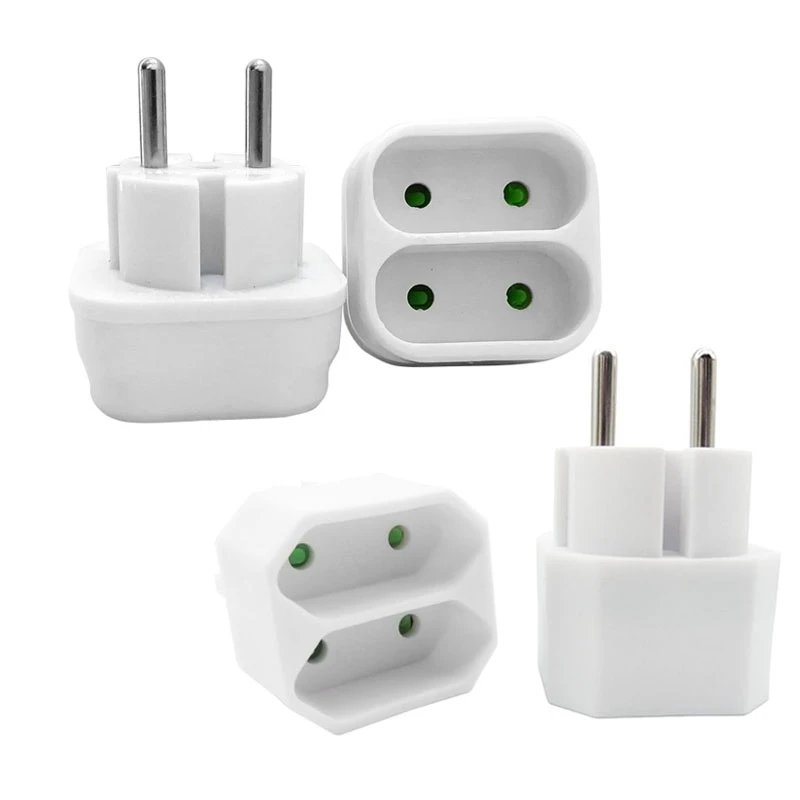 16A 250V European Type Conversion Plug 2Pin 4.8mm EU Plug to 2 Ways 4.0mm 2 Hole EU Socket Power Adapter Expansion Plug White