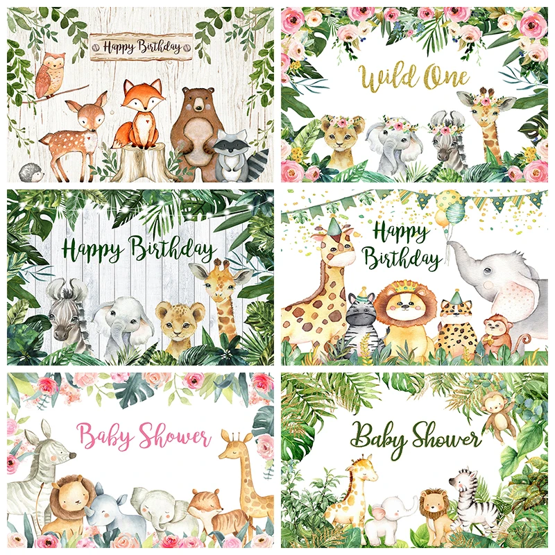 Animals newborn baby shower photo background Woodland Birthday party decoration banner fox bear backdrop for photography studio