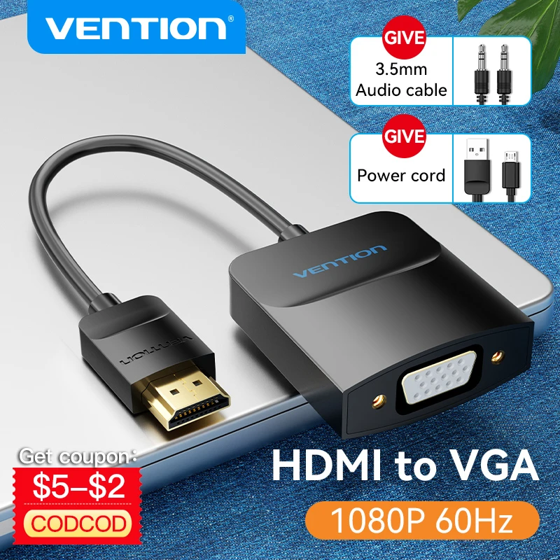 Vention HDMI to VGA Adapter 1080P HDMI Male to VGA Female Converter With 3.5 Jack Audio Cable for Xbox PS4 PC Laptop Projector