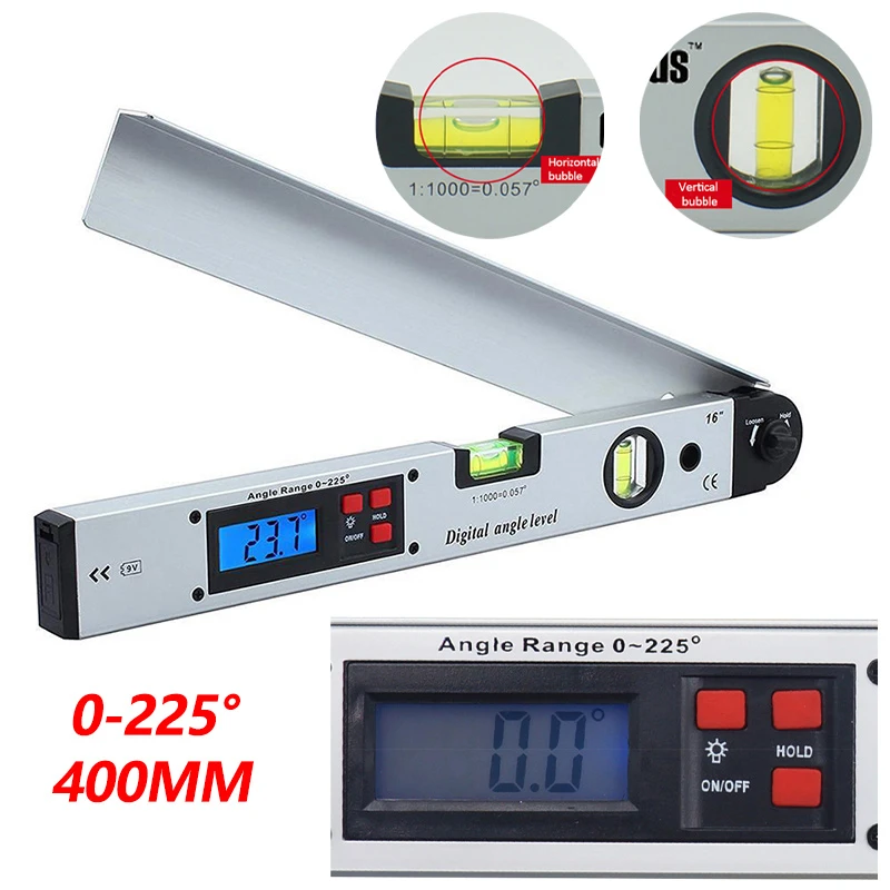 0-225 Degree 400MM Digital Angle Ruler Aluminum Alloy Electronic Protractor Angle Finder Level Measuring Gauge Meter Inclinomete