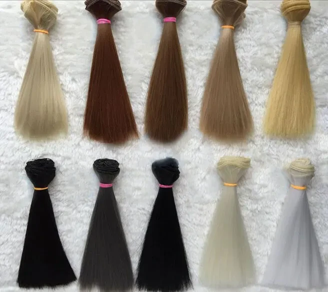 2019 New Doll Wig Hair Pure Multicolour 15cm*100CM 1PC 1/3 1/4 Straight Wig Hair for BJD DIY Accessories Kids Toys Khaki Black