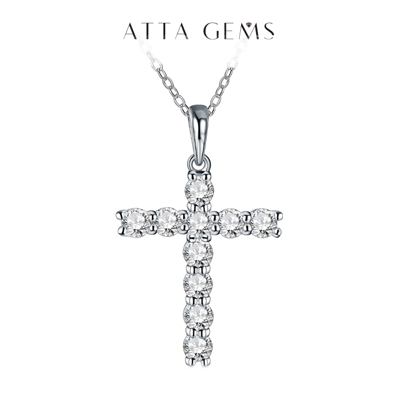 Attagems Handmade Cross Pendant Moissanite Solid Sterling 925 Silver Necklace For Women Luxury Jewelry for Engagement Christmas