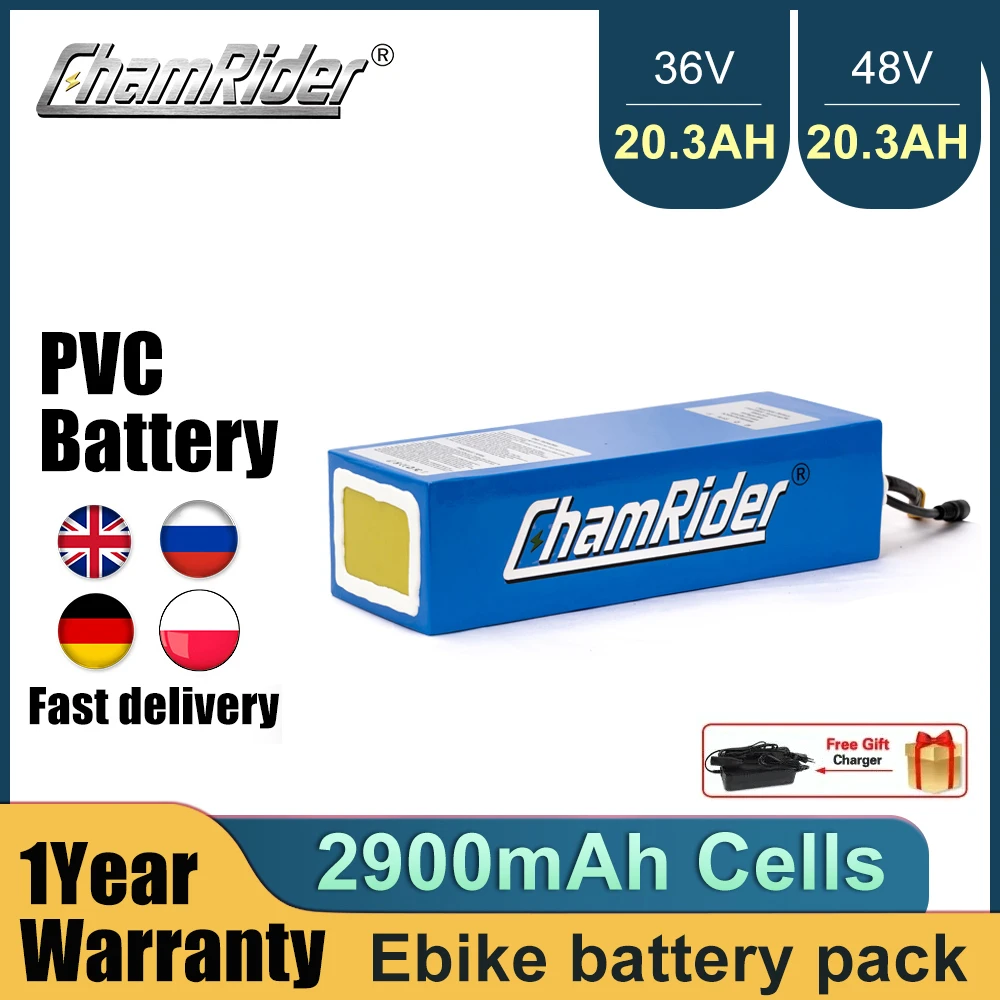 Chamrider 36V Battery 10AH 20A BMS Ebike Battery 48V Battery 30A 18650 Lithium Battery Pack For Electric Bike Electric Scooter