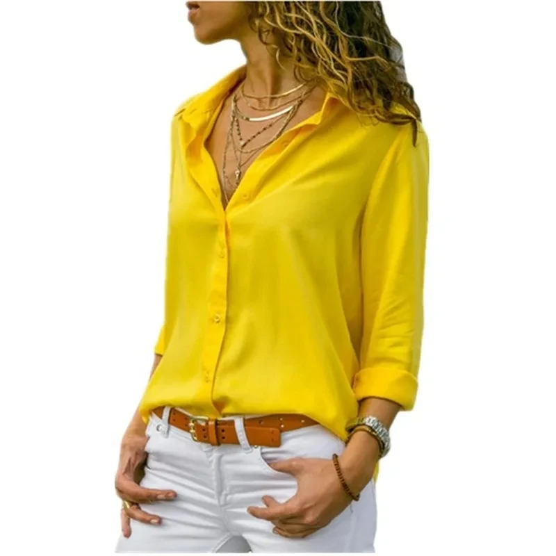 8XL Oversize Women Tops Blouses Autumn Elegant Long Sleeve Solid V-Neck Chiffon Blouse Work Shirts Office Plus Size Top Blusas