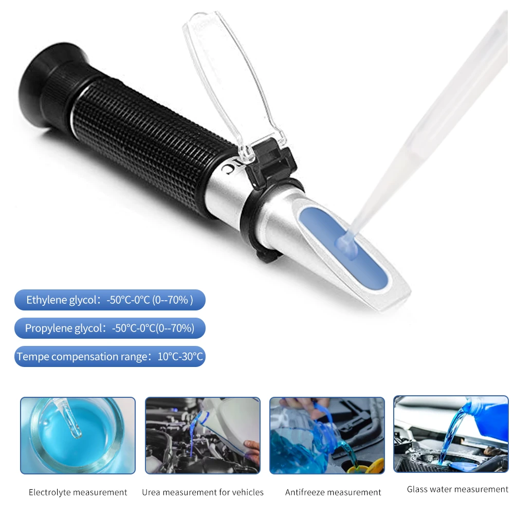 Hand Held 4 In 1Refractometer Engine Fluid Glycol Point Tester Car Battery Antifreeze Freezing Refractometer Antifreeze Tester