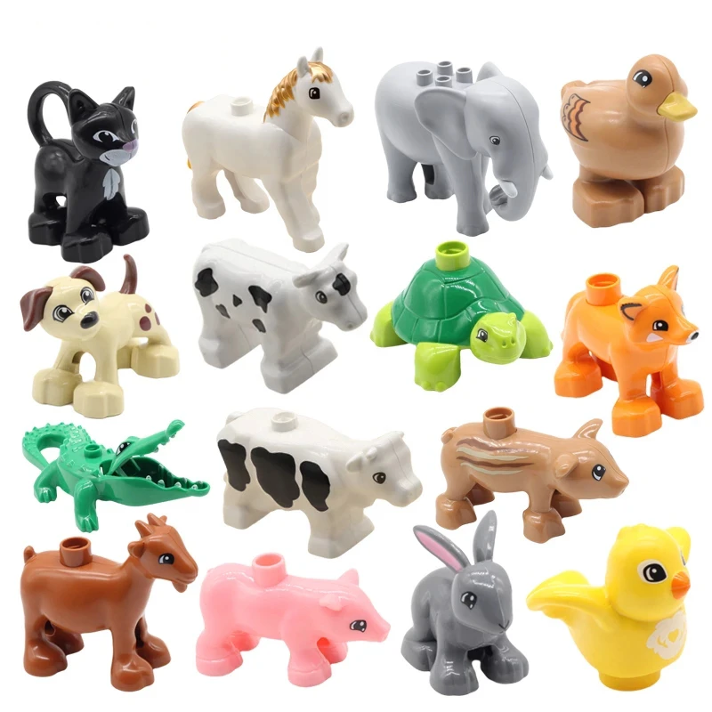 Farm Animals Big Building Blocks Accessories Pig Dog Cow Horse Crocodile Elephant Compatible with bricks Zoo Children Toys gift