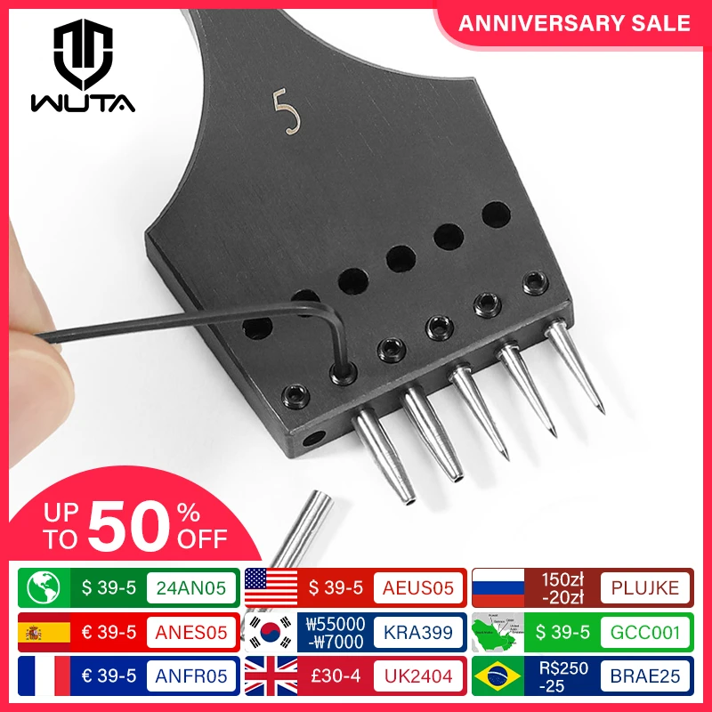WUTA New Sharp Head Replaceable Pricking Iron Removable Round Hole Punch Leather Craft Chisel Leather Tools 6 Size Available