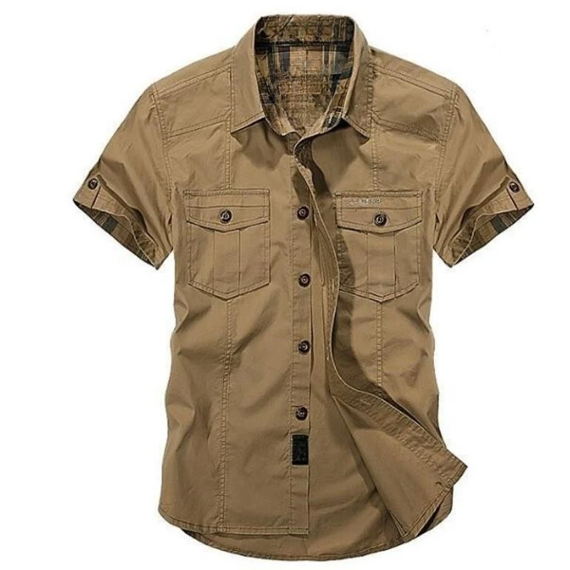 AFS ZDJP Men 2018 New Summer Men's Solid Military Short Sleeves Shirts Cotton Breathable Chemise homme Loose Army Shirt