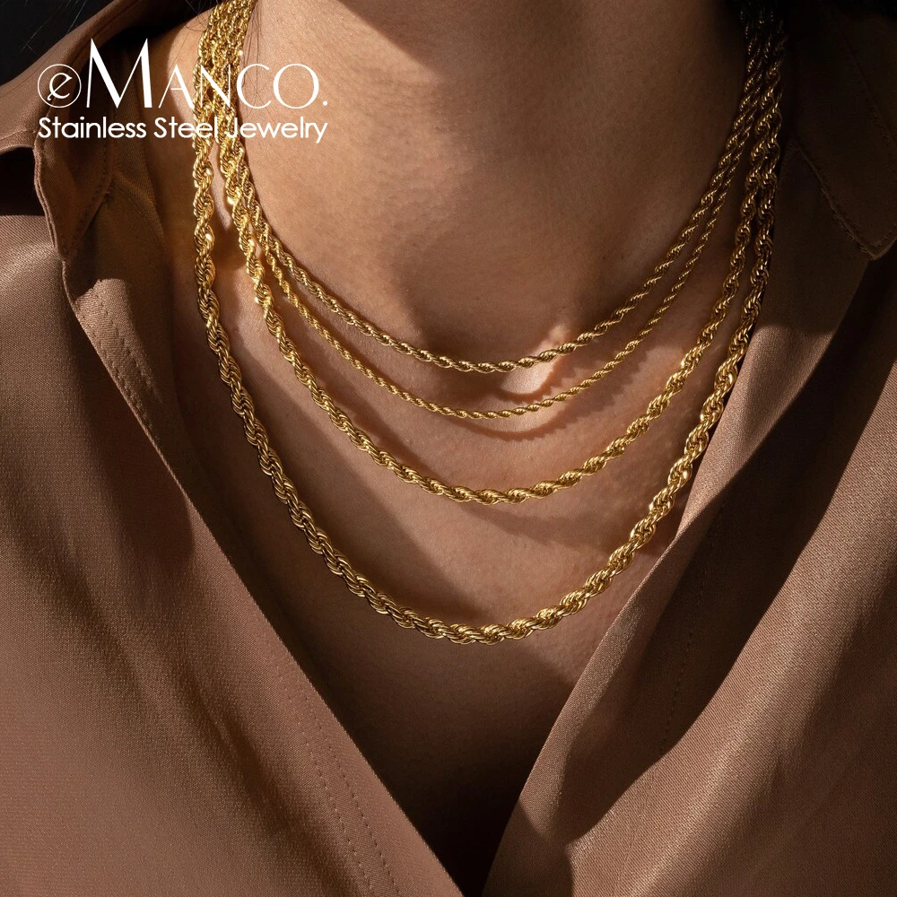 e-Manco Twisted Rope Chain Necklaces Gold Stainless Steel Chains Necklaces for Women Men Fashion Jewelry  gifts