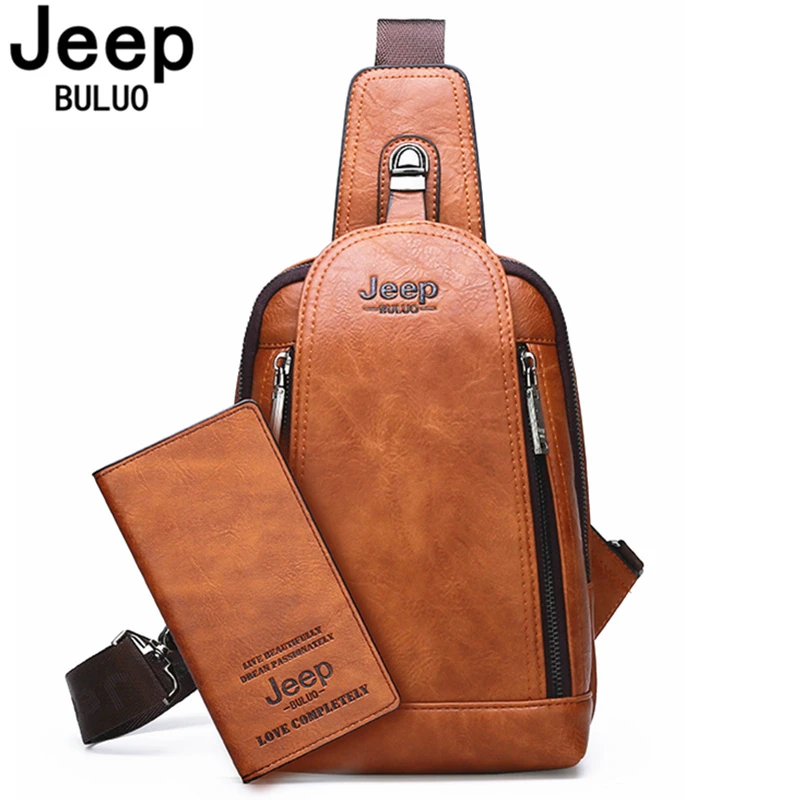 JEEP BULUO Men Crossbody Bag Daily Chest Bag Big Size High Quality Large Capacity Split Leather Shoulder Sling Bag For iPad New