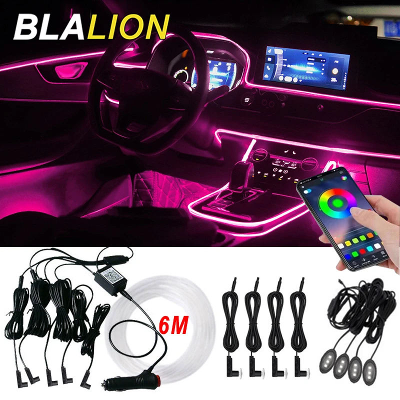 Car Atmosphere Lights EL Neon Wire Strip Light RGB Multiple Modes App Sound Control Auto Interior Decorative Ambient Neon Lamp