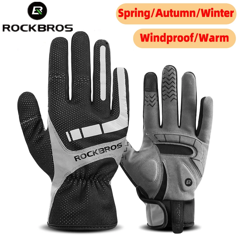 ROCKBROS Cycling Bicycle Gloves Touch Screen Thermal Windproof Bike Gloves Keep Warm Autumn Winter Thick Sport Gloves Equipment