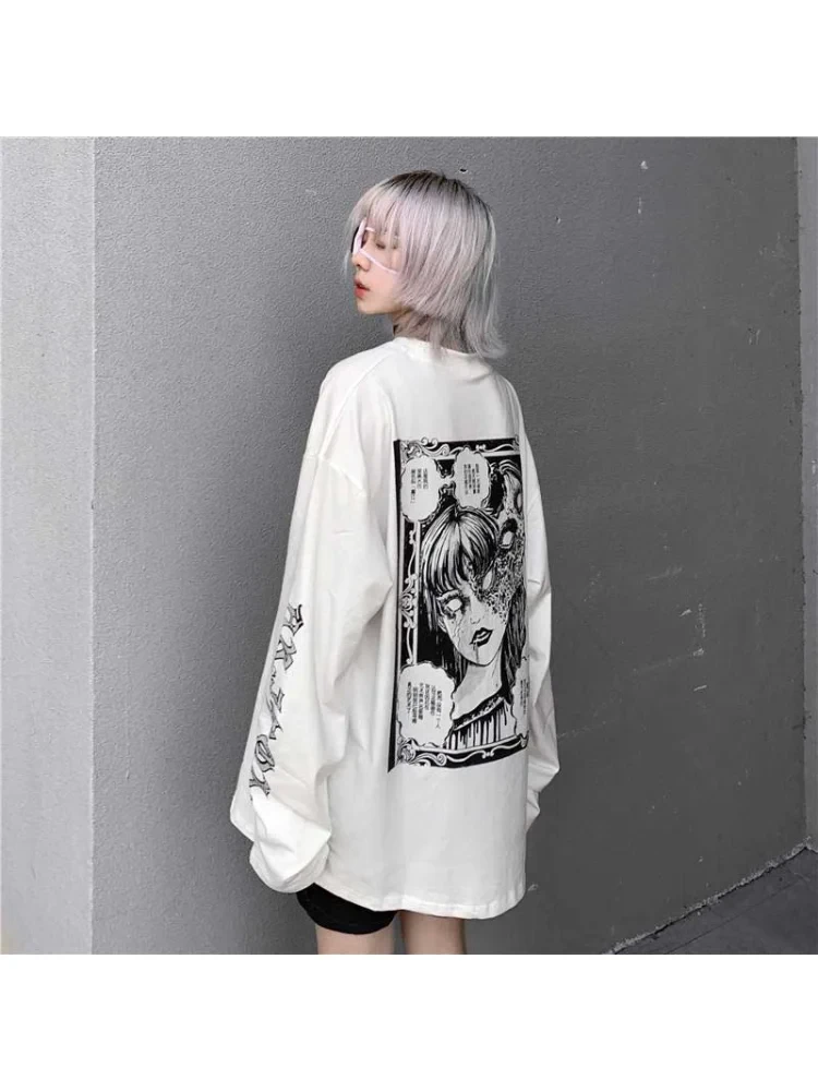 NiceMix Cartoon Horror Graphic T-shirt Women Character Print Loose Punk Japanese T Shirts Pullover Top Harajuku Street Tees