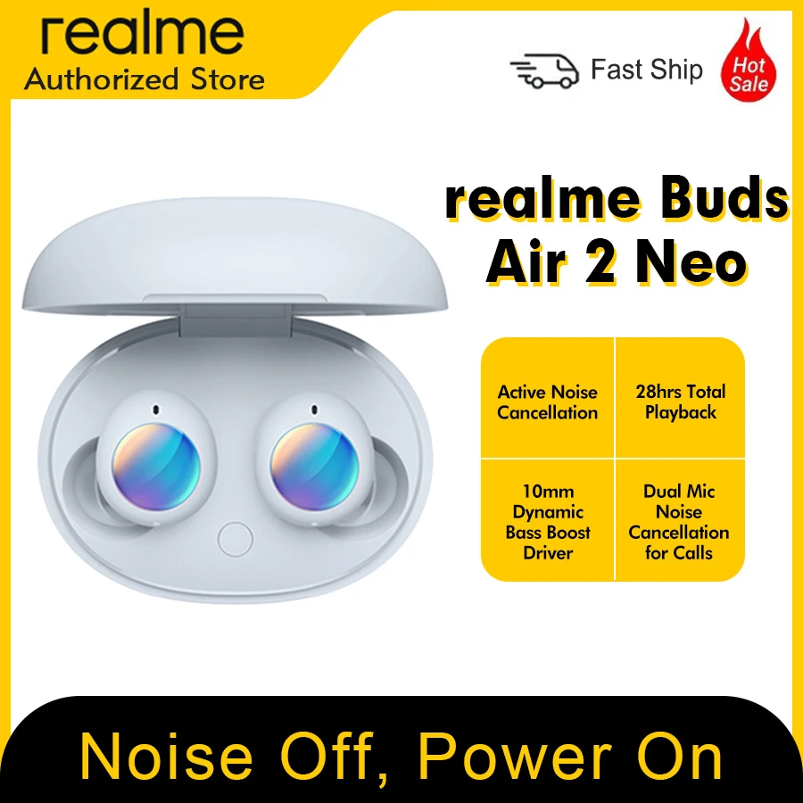 realme Buds Air 2 Neo RMA2008 Earphone ANC 28 Hours of Playtime Super Low 88ms Latency Wireless Headphones Fast Charge