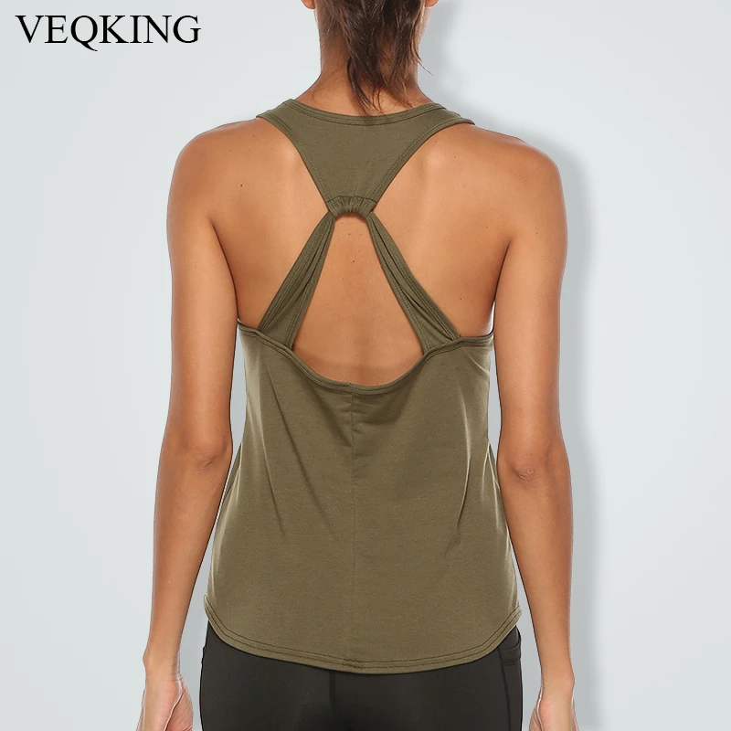 VEQKING Sexy Backless Yoga Vest For Women,Sleeveless Sport Yoga Shirt,Workout Fitness T Shirt,Quick Dry Athletic Running Vest