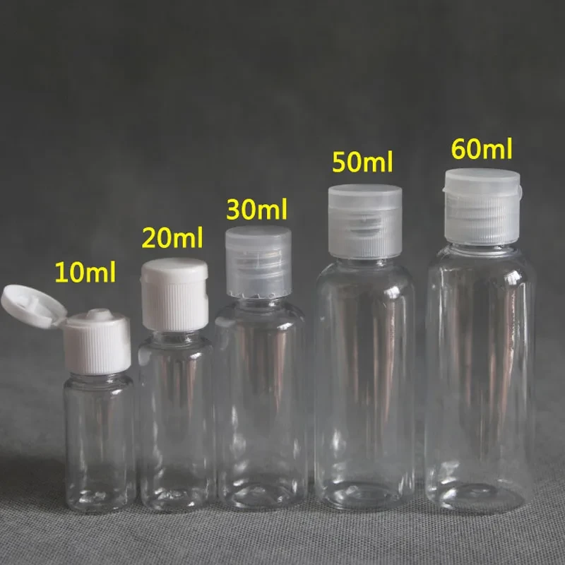 50pcs 5ml - 100ml Plastic PET Clear Flip Lid Lotion Bottles Cosmetic Shampoo Sample Containers Travel Liquid Refillable Vials