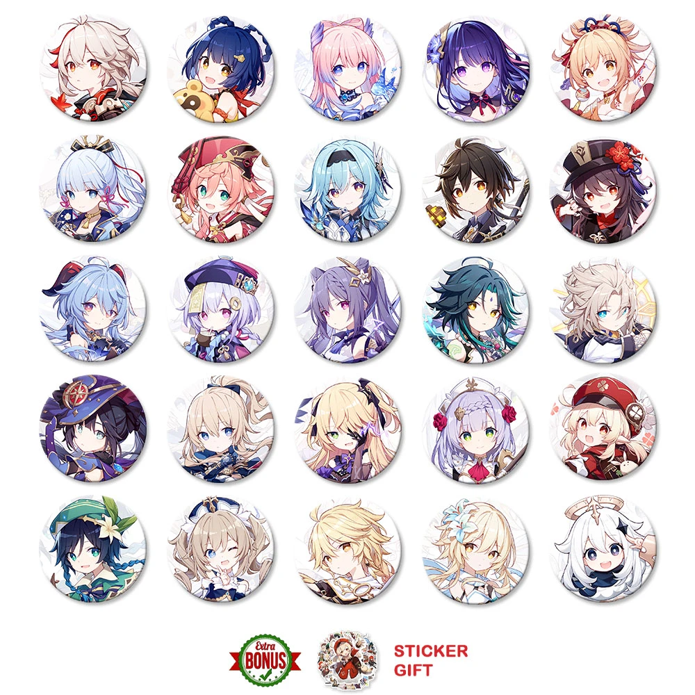 Genshin Impact Badge Chibi Brooch Kokomi Raidenshogun Yoimiya Ayaka Eula Yanfei Xiao Keqing Albedo Zhongli Metal Cute Decor Gift