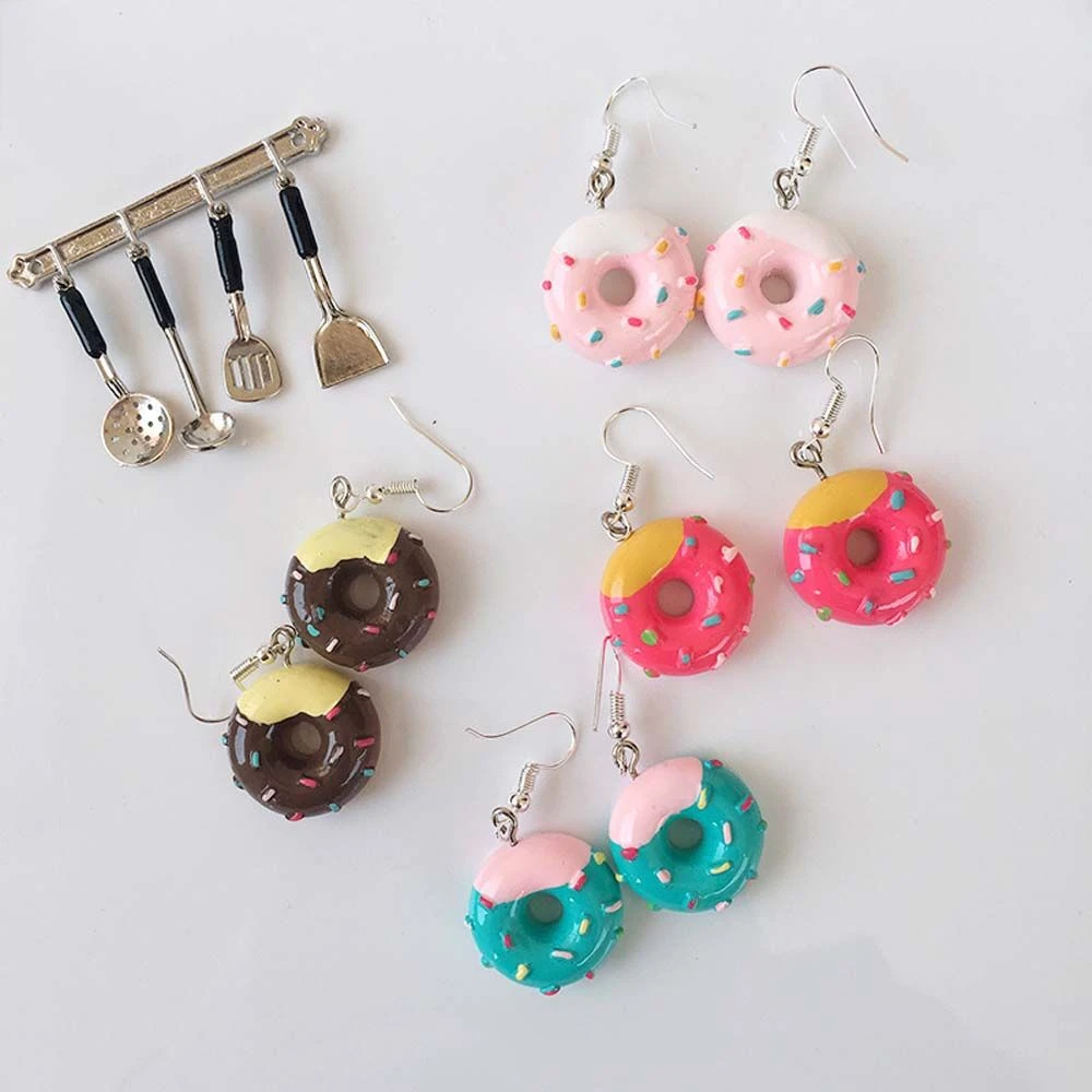 1Pair Summer Drop Earrings Cute Food Cake Donuts Lovely Cartoon Dangle Earrings Personality Funny Party Girls Jewelry Gifts