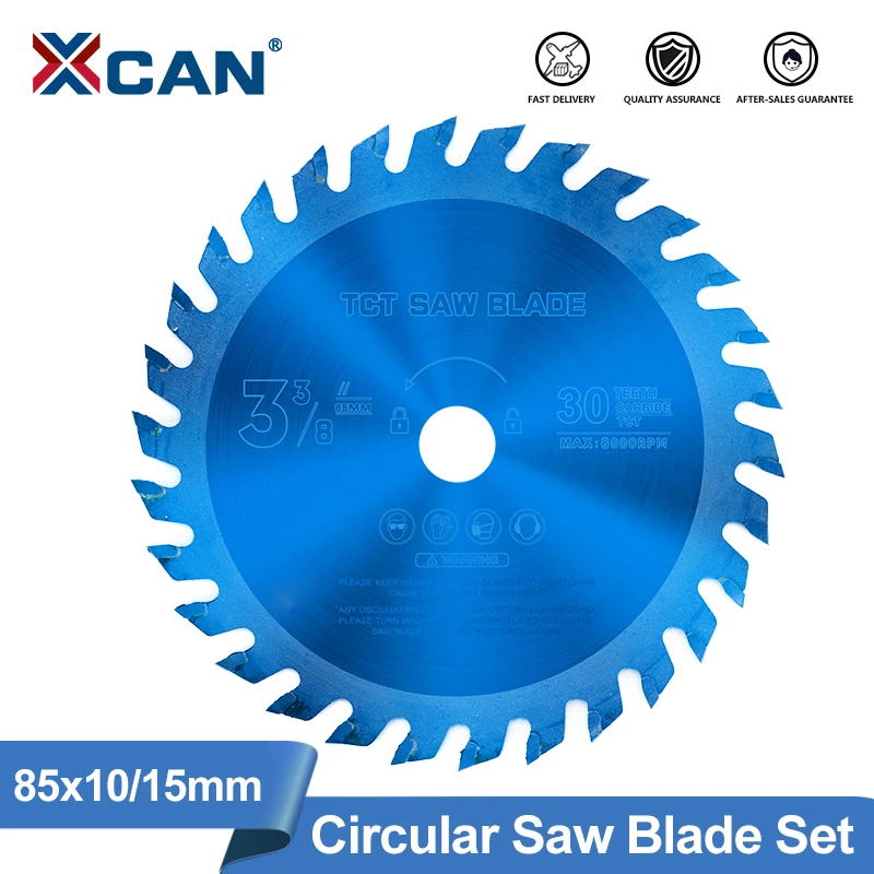 XCAN 1pc 85x10/15mm 24/30/36 Teeth TCT Wood Circular Saw Blade Nano Blue Coating Cutting Disc Carbide Tipped Saw Blade