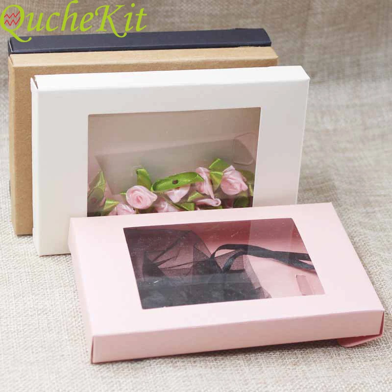 20/50Pcs Multi Color Paper Gift Package&Display Box With Clear PVC Window Wedding Candy Boxes Kraft Paper Gift Packaging Boxes