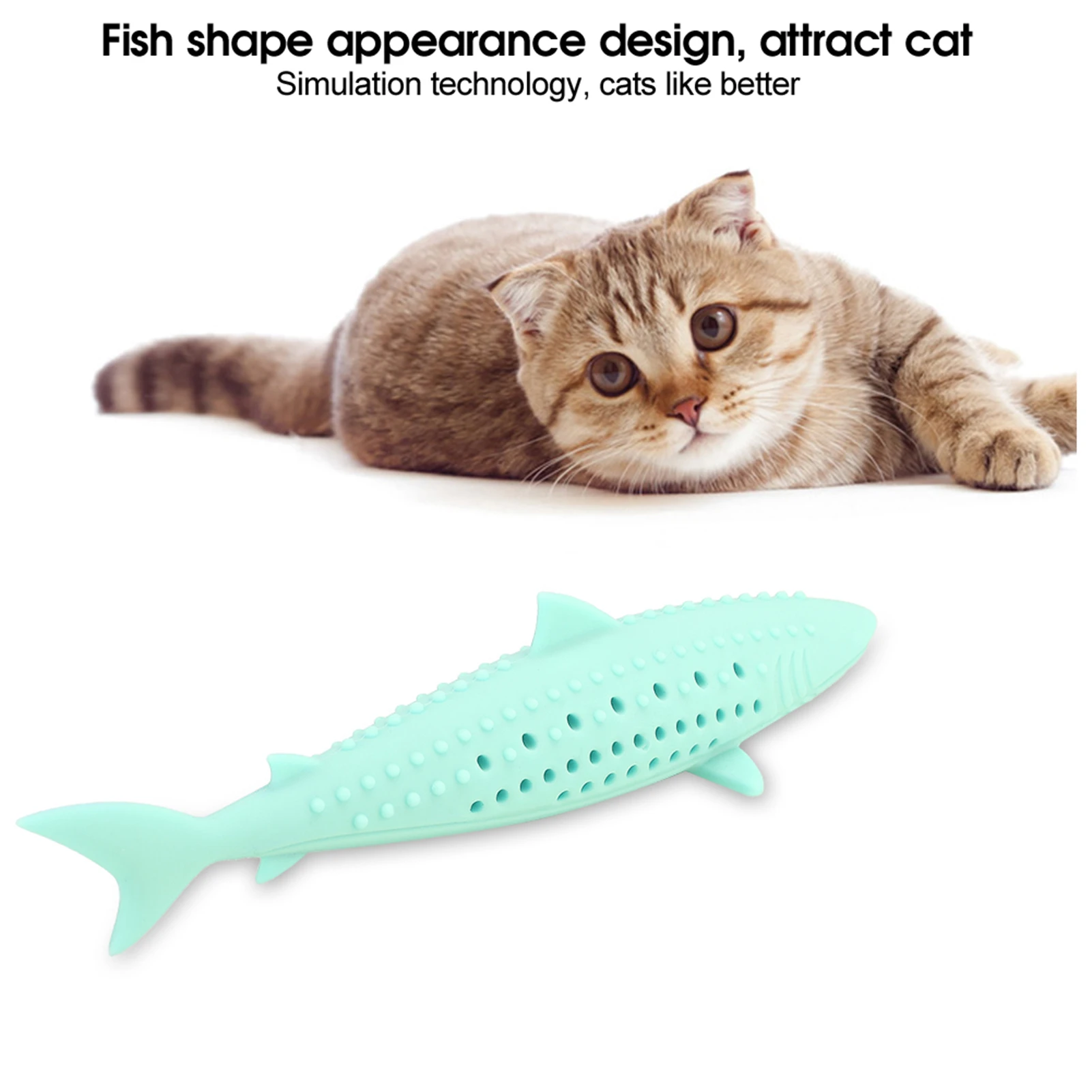 Silicone Cat Chew Toys Pet Catnip Molar Teeth Cleaning Simulation Fish Shape Training Interactive Toy for Cat Wagging Supplies