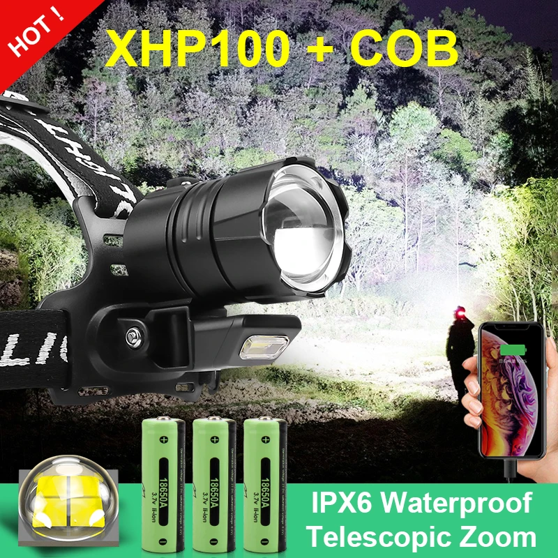 600000LM XHP100 Powerful Led Headlight 18650 XHP90 Led Headlamp Rechargeable Head Flashlight Head Lamp Torch Light Fishing Lamp