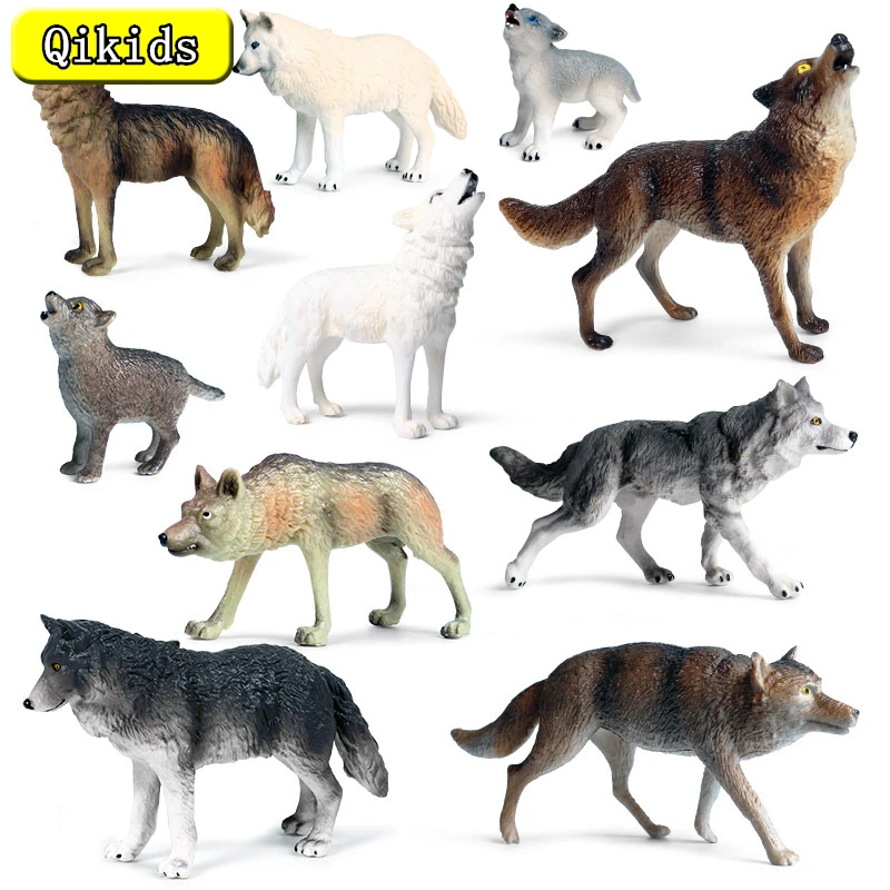 Small Size Simulation Wolf Action Figures PVC Figure Collectible Toys Wild Animal Figure Figurines Kids Cognitive Toys Kids Gift