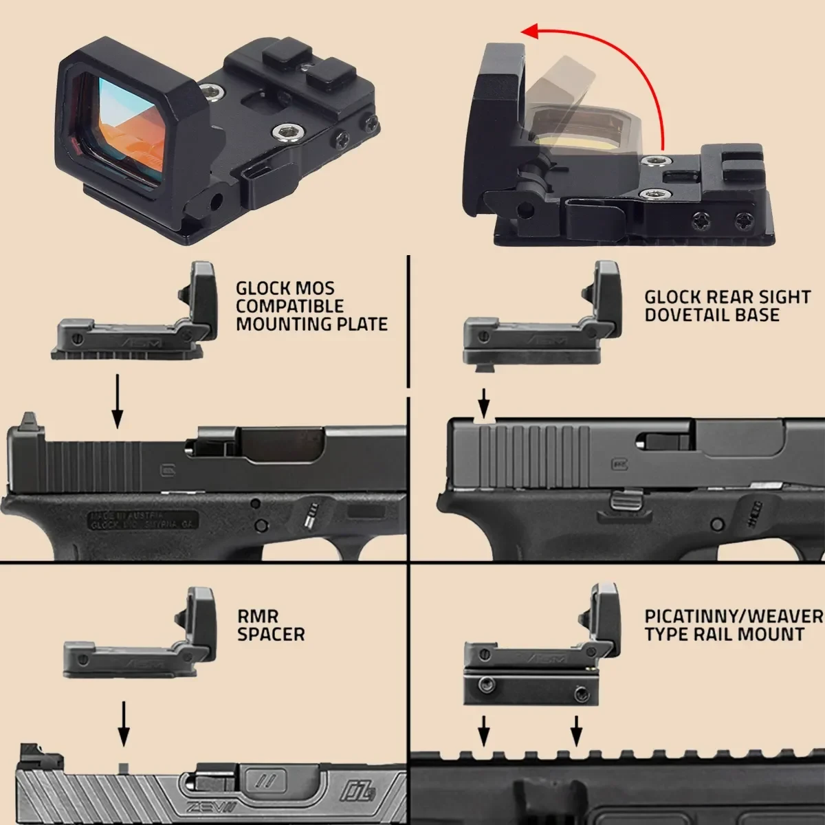 Flip Up Red Dot Pistol Sight Reflex Sight RMR Scope Mount for MOS Glock or Slide Cut Accept RMR Pistola 1913 Mount Rifle Scopes