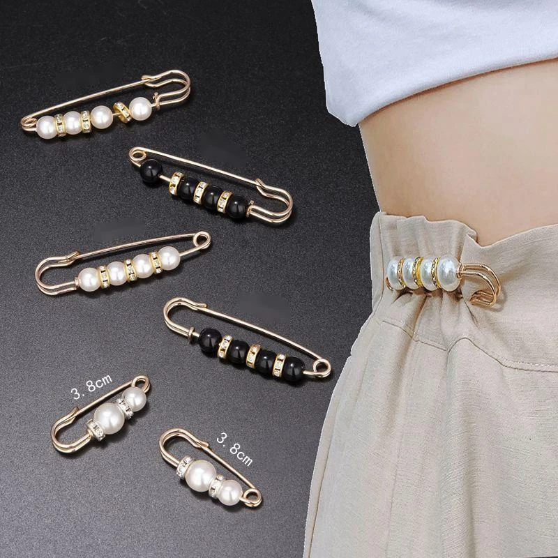 6pcs 4pcs/set Pearls Brooch Tightening Waistband Pin Smaller Openning Bottom Brooches Rhinestone Metal Diy Finding Accessories