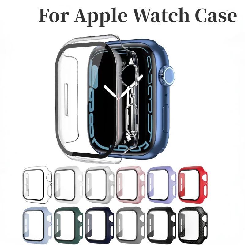 Watch case + tempered film Compatible Apple watch Case 44mm 42mm 40mm 38mm Glass protective shell for iwatch 6 5 4 3 2 1 SE case