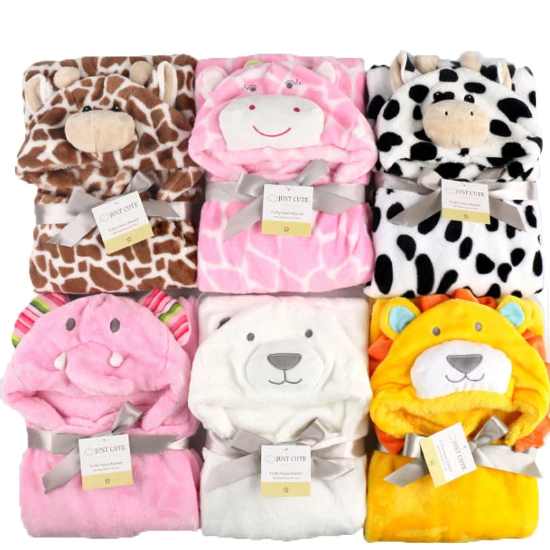 Lovely fleece baby bath towel cute animal shape kid hooded baby towel bathrobe cloak baby receiving blanket  neonatal hold to be