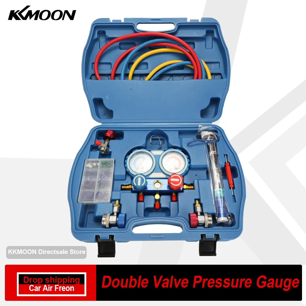 Double Valve Pressure Gauge Car Air Conditioning Refrigerant Freon with Seal Rings Diagnostic Repairing Tool Kit