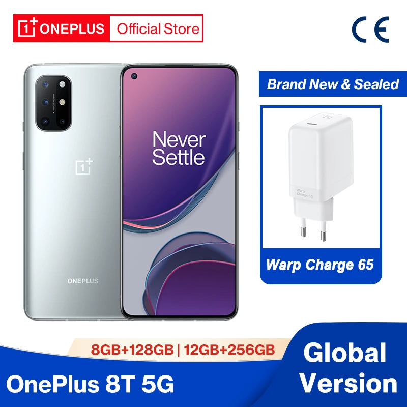 RU Ship Global Version OnePlus 8T 8 T 12GB 256GB Snapdragon 865 5G Smartphone 120Hz AMOLED Fluid Screen OnePlus Official Store