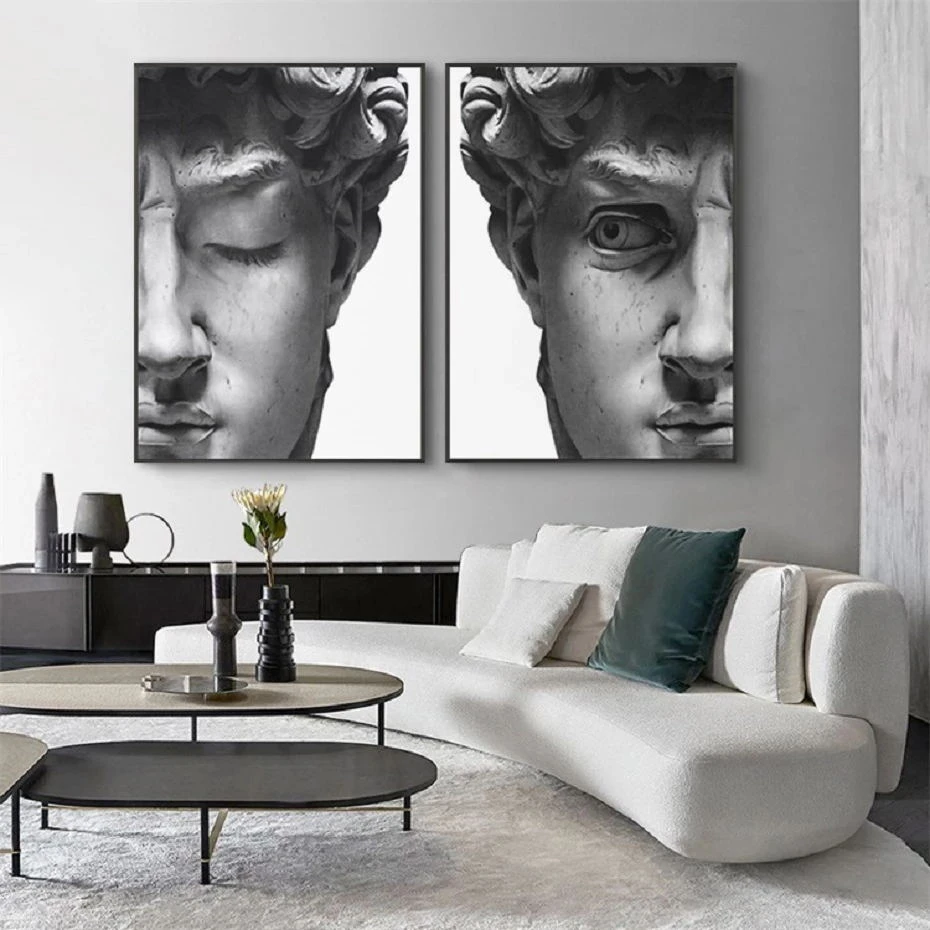 Nordic Black and White David Head Sculpture Posters And Prints Wall Art Canvas Paintings Pictures Living Room Home Decoration