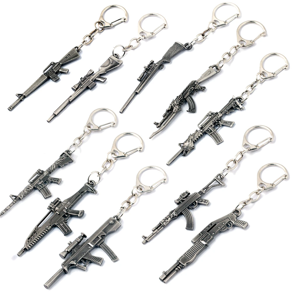 ZHEYI 60mm CSGO Weapon Model Metal Keychain Silver Plated Machine Gun Model Key Ring Collectible Jewelry Accessories Gift