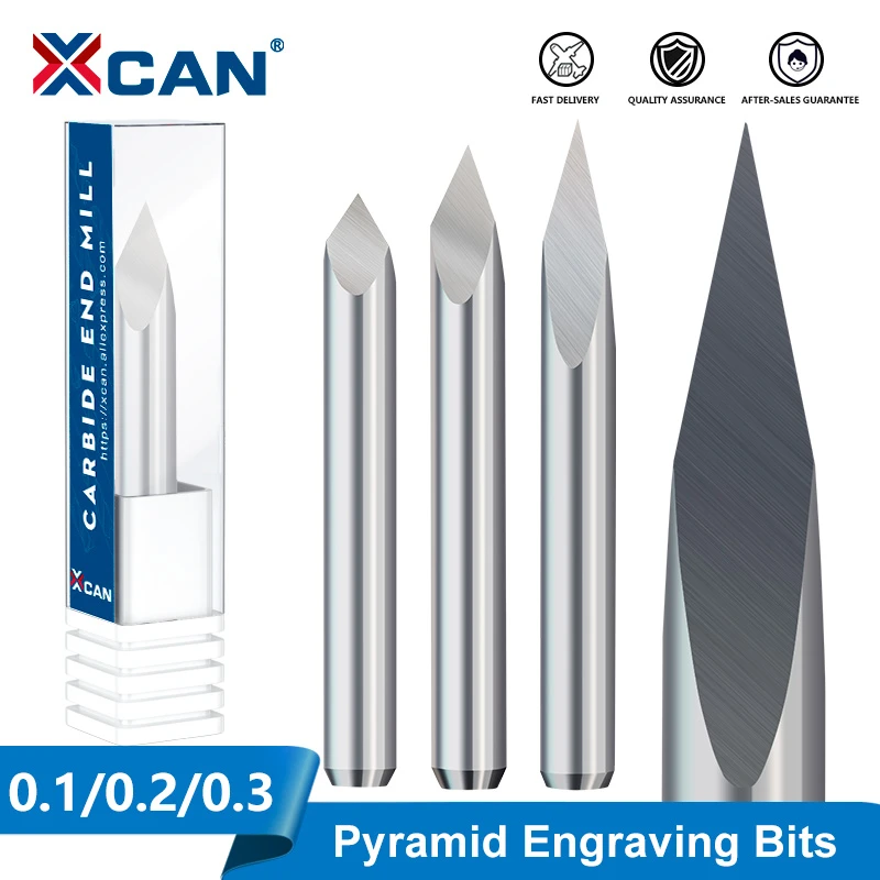 XCAN Milling Cutter 3 Edge Pyramid Engraving Bit 3.175mm Shank 10pcs 20/30/40/45/60/90 Degrees CNC Router Bit Wood Milling Tool