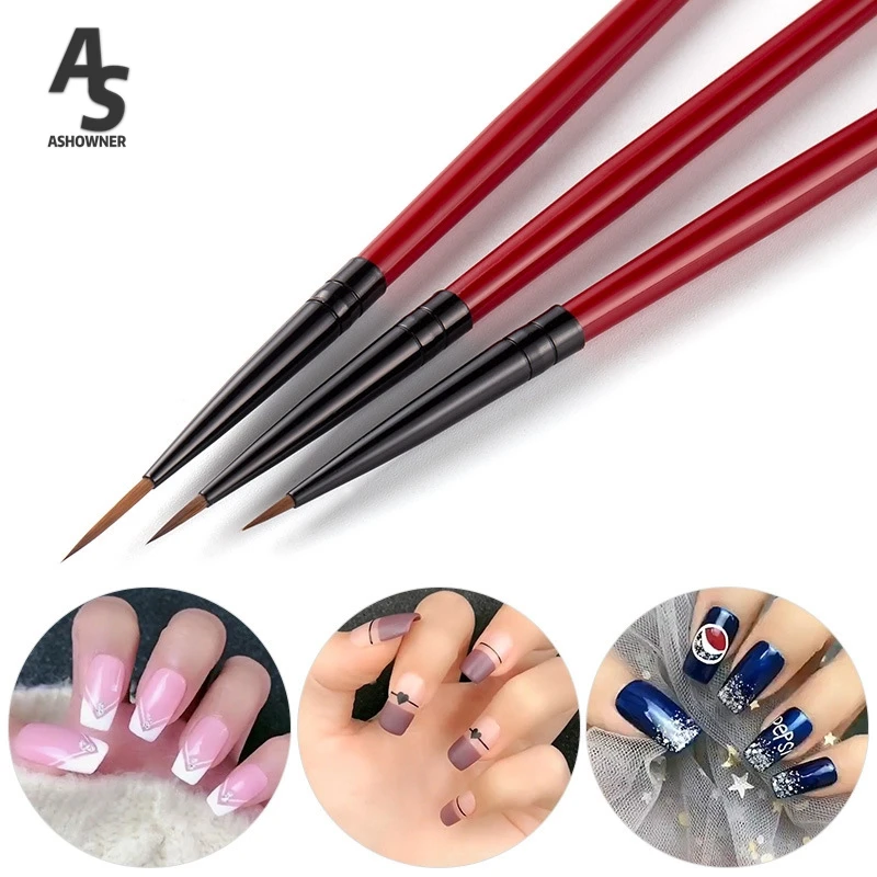 3pcs Nail Art Pattern Painting Nails Pen Brush Acrylic Brushes UV Gel Extension Builder Coating Drawing Pencil DIY Manicure Tool