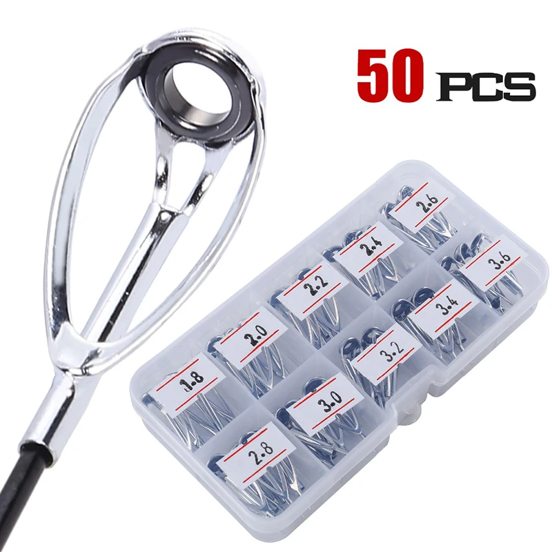 Sougayilang 50pcs/box Top Fishing Rod Rings Multi-size Ceramic Stainless Steel Fishing Rods Guide Ring Set Eye Rod Accessories