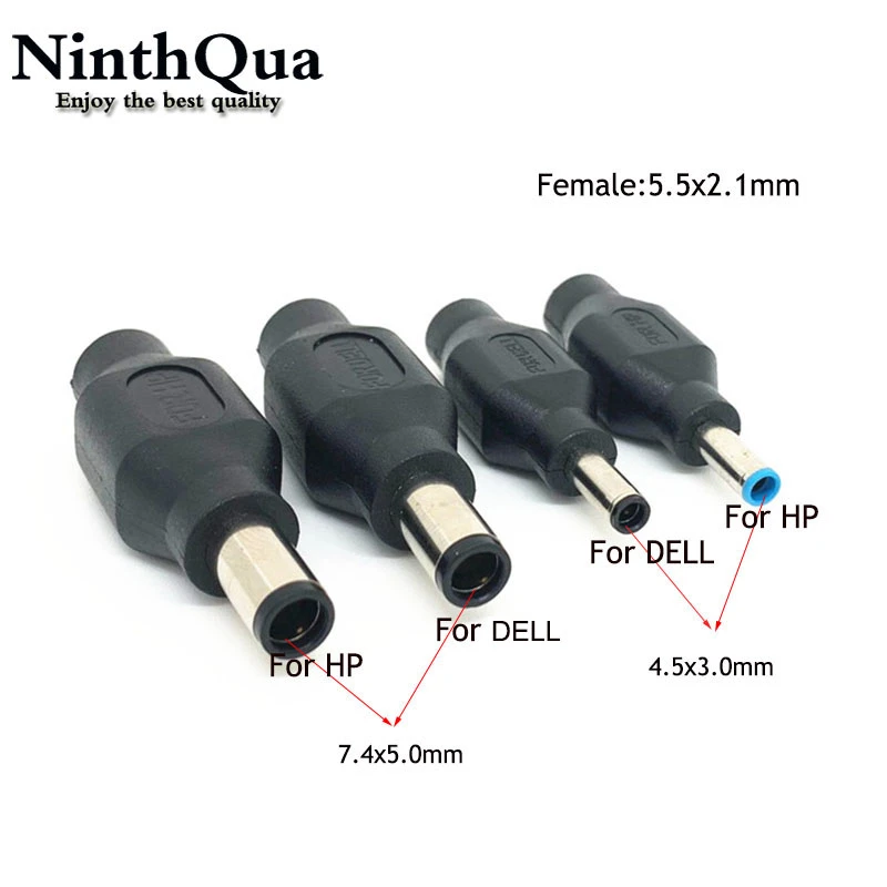 1pcs 4.5 x 3.0 mm 7.4 x 5.0 mm DC Male to 5.5 x 2.1mm DC Female Power Plug Adapter Connector with chip for DELL for HP