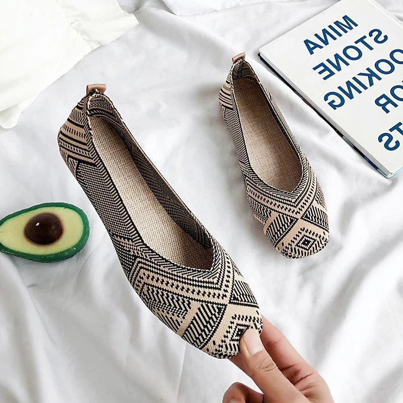 Women Flat Shoes Knitted Stretch Slip On Ladies Loafers Shallow Fashion Comfortable Soft Casual Female Footwear Autumn