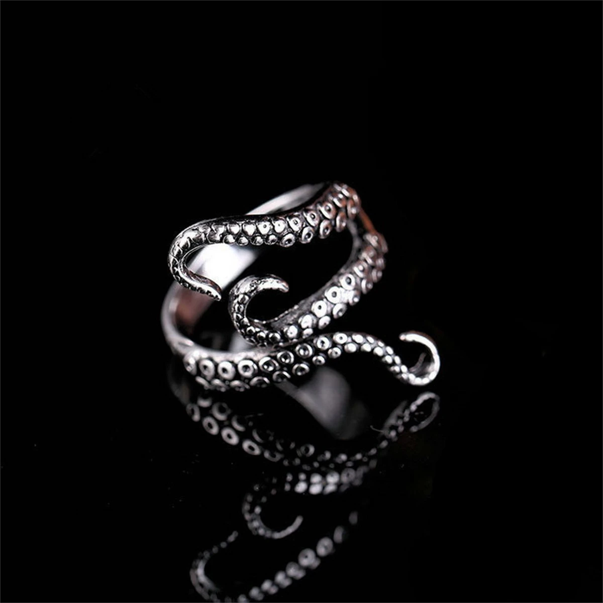 Cool Animal Octopus Rings Simple Punk Gothic Deep Sea Squid Octopus Fashion Jewelry Open Adjustable Antique Silver Finger Rings