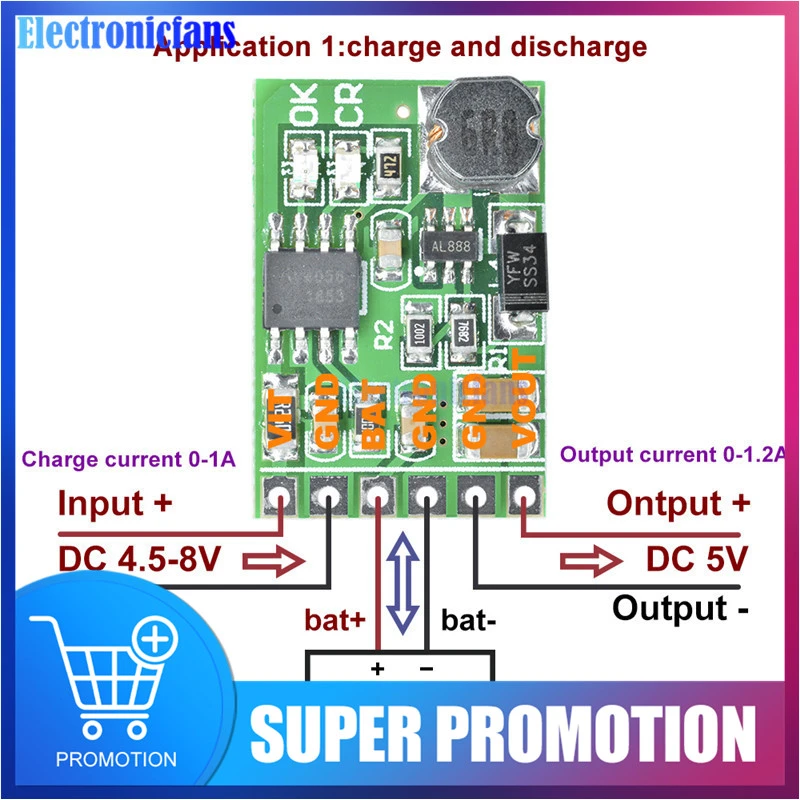 DC 5V 3.7V 5V to 12V DC 12V 2in1 Lithium Battery Charger Discharger Board DC-DC Converter Step-up Module for IP PTZ Camera UPS