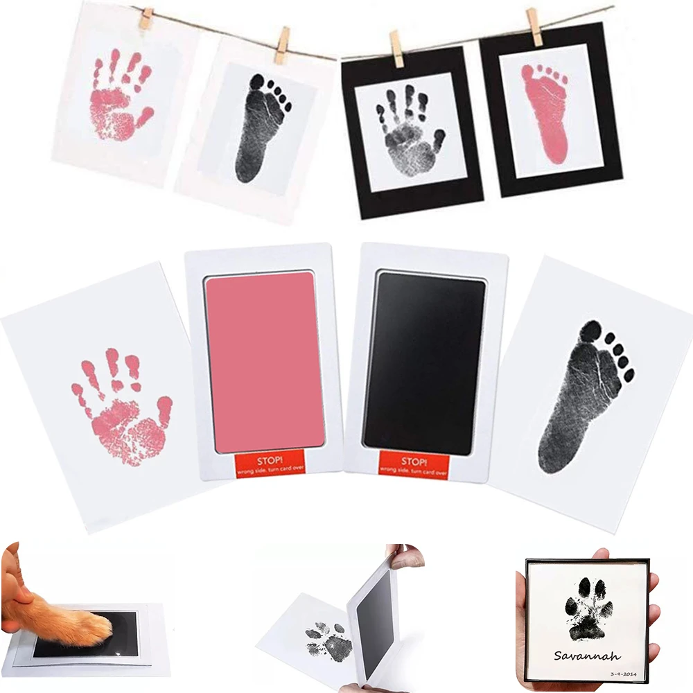 Non-toxic Baby Inkless Handprint Footprint Kit No Touch Skin Ink Pads for 0-6 Months Souvenir Gift for Infant Newborn Paw Print