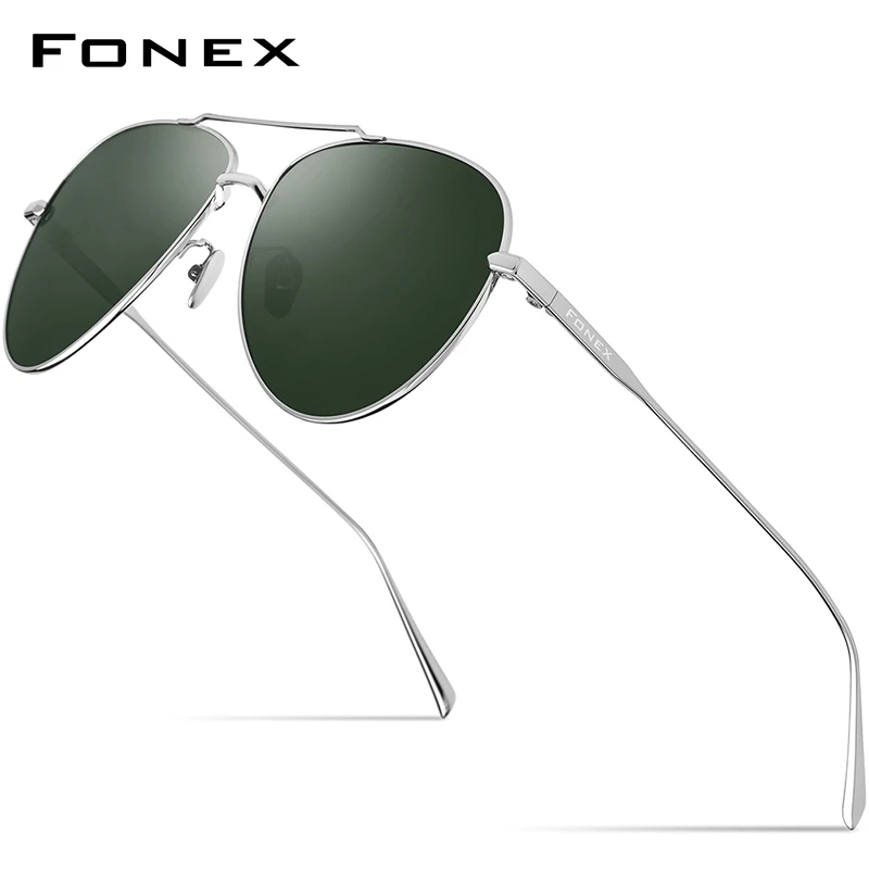 FONEX Pure Titanium Polarized Sunglasses Men Aviation Sun Glasses for Men New Driving Outdoor Aviador UV400 Shades 8507