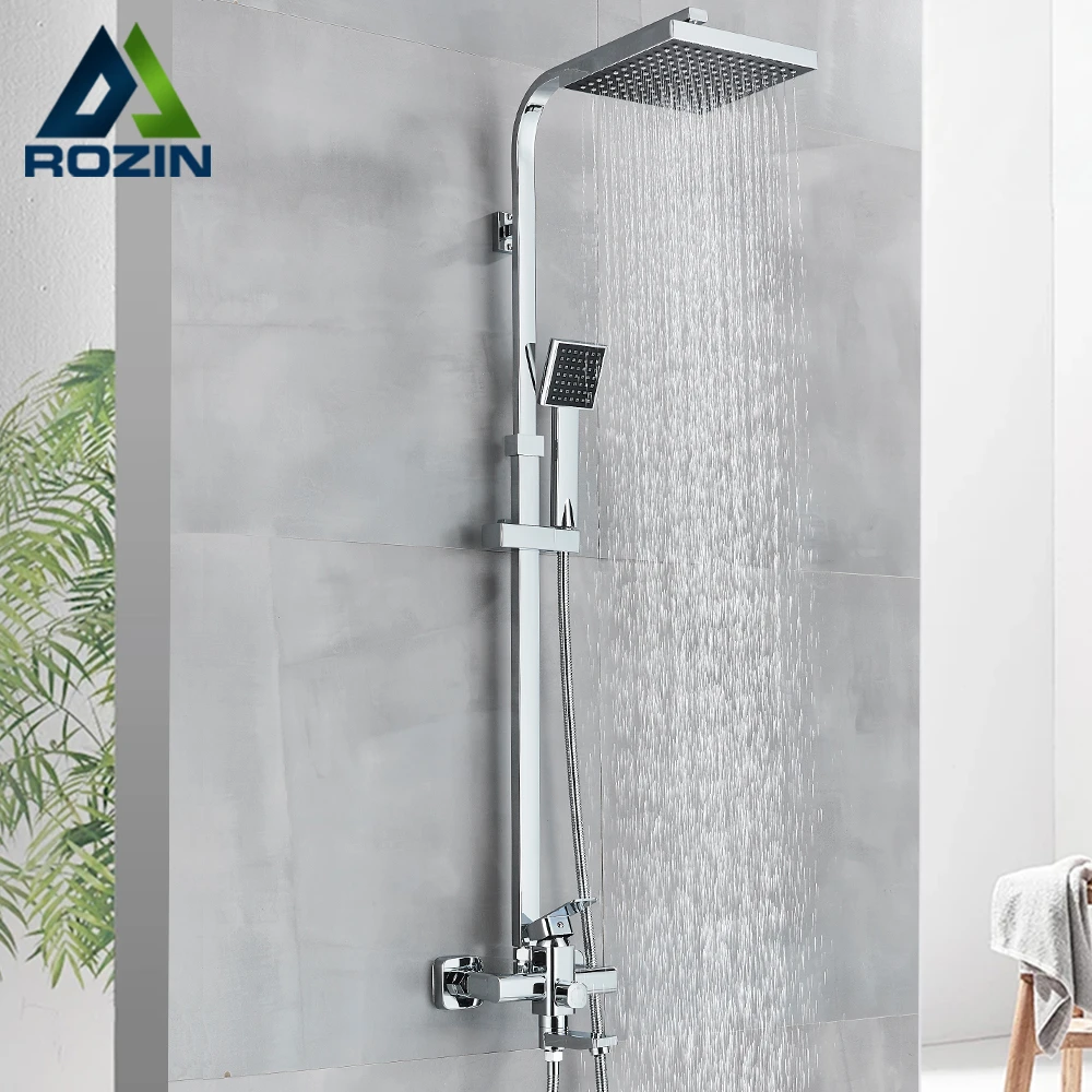 Rozin Chrome Shower Cabin Faucet Set Bathroom Rainfall Shower Mixers towel Swivel Spout Bath Shower Crane Hot Cold  Mixer Tap